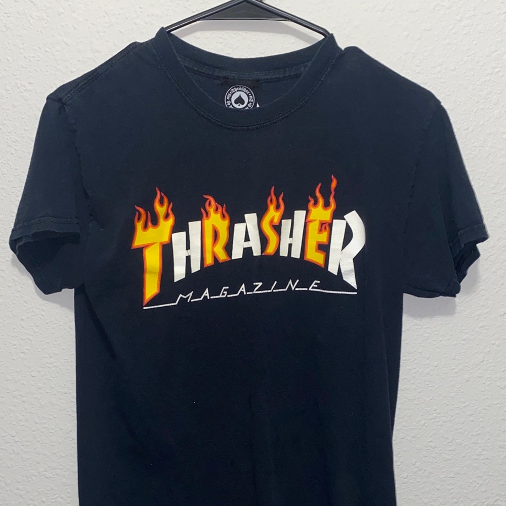 Thrasher Black Tee with Flame Logo
